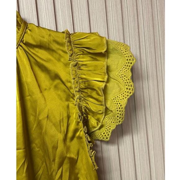 Bishop + Young Nikki Flutter Sleeve Ruffle Neck Top Citrine Women’s Size S - Picture 6 of 8